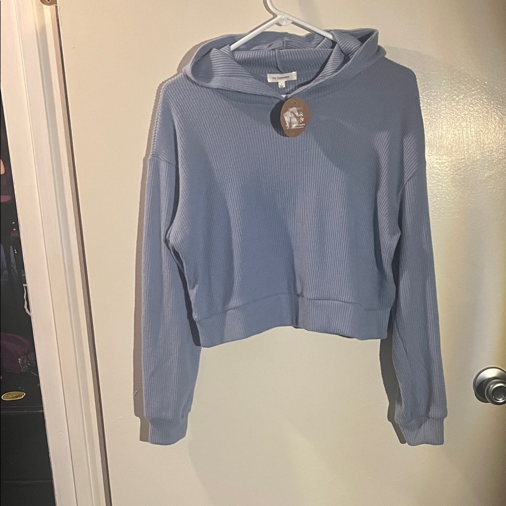 Cozy Blue Ribbed Hoodie Sweatshirt